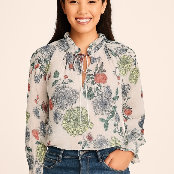 LOFT Tops - LOFT Floral Sheer Blouse Size S